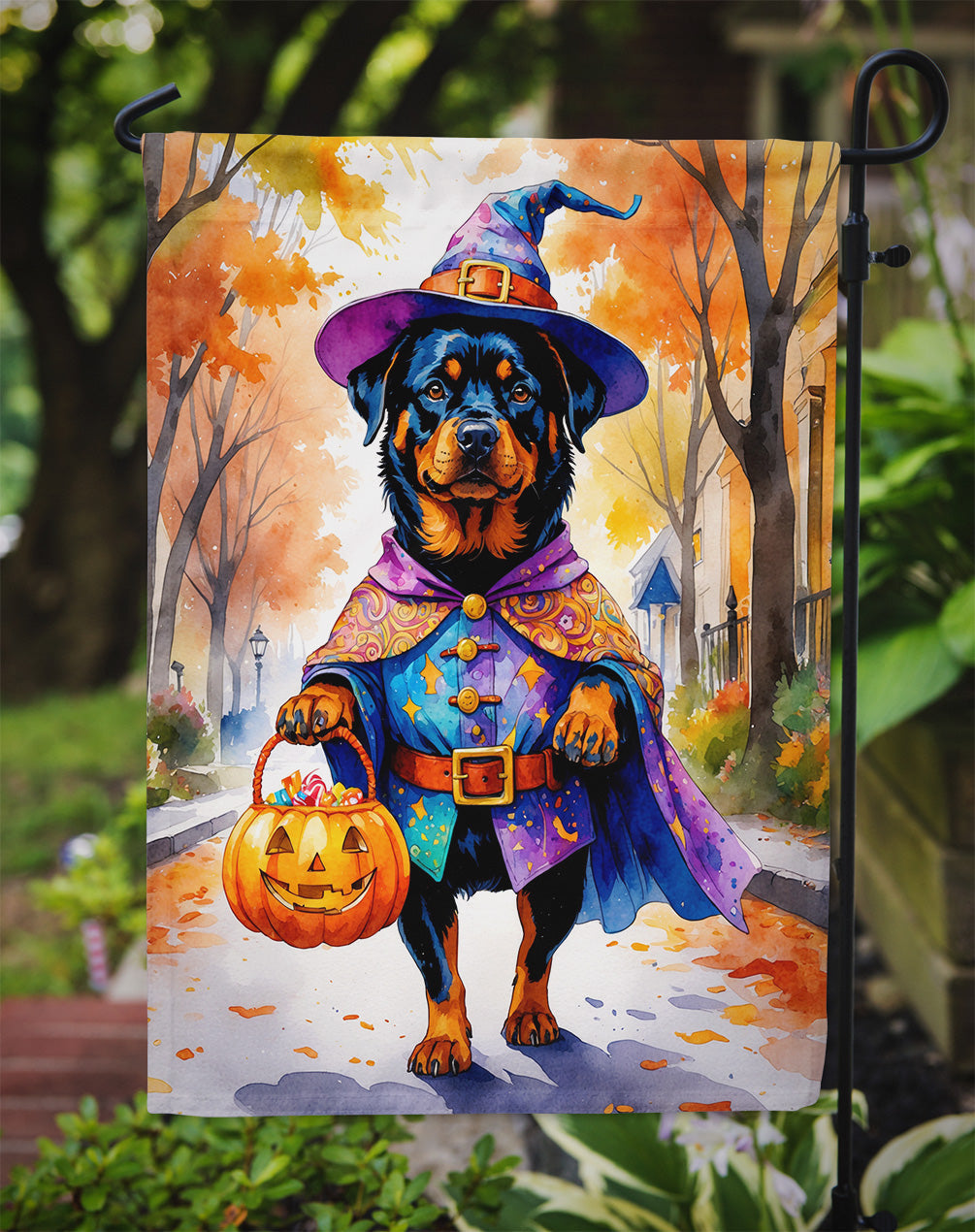 Rottweiler Halloween Trick or Treat Garden Flag Mailbox Decorative Yard Banner Outside Patio Artwork for Flower Beds, Garden Size, Multicolor