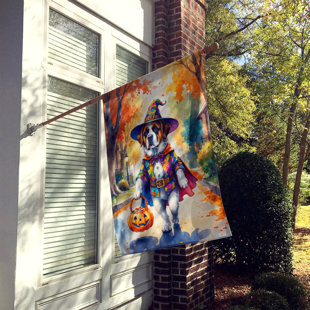 Saint Bernard Halloween Trick or Treat House Flag 28x40 Porch Sleeve Pole Decorative Outside Yard Banner Artwork Wall Hanging, Polyester