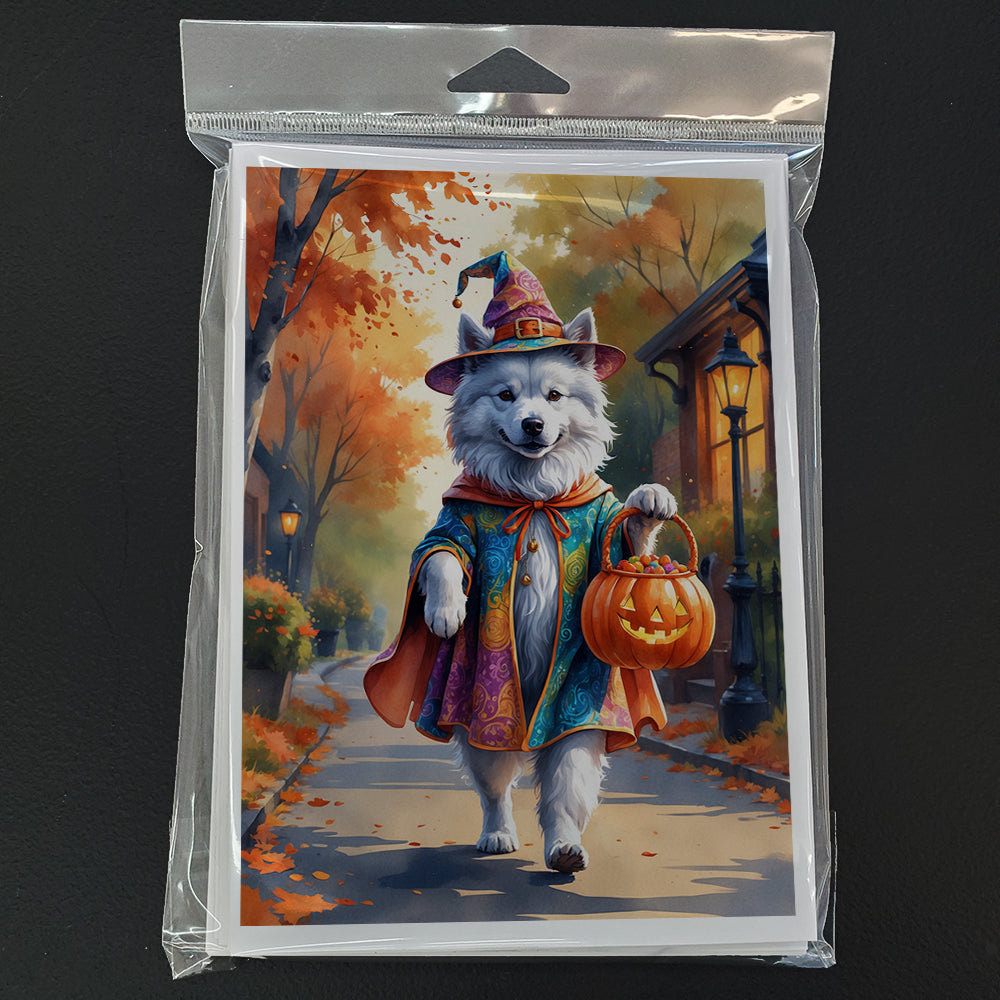 Samoyed Halloween Trick or Treat Greeting Cards Pack of 8 Blank Cards with Envelopes Whimsical A7 Size 5x7