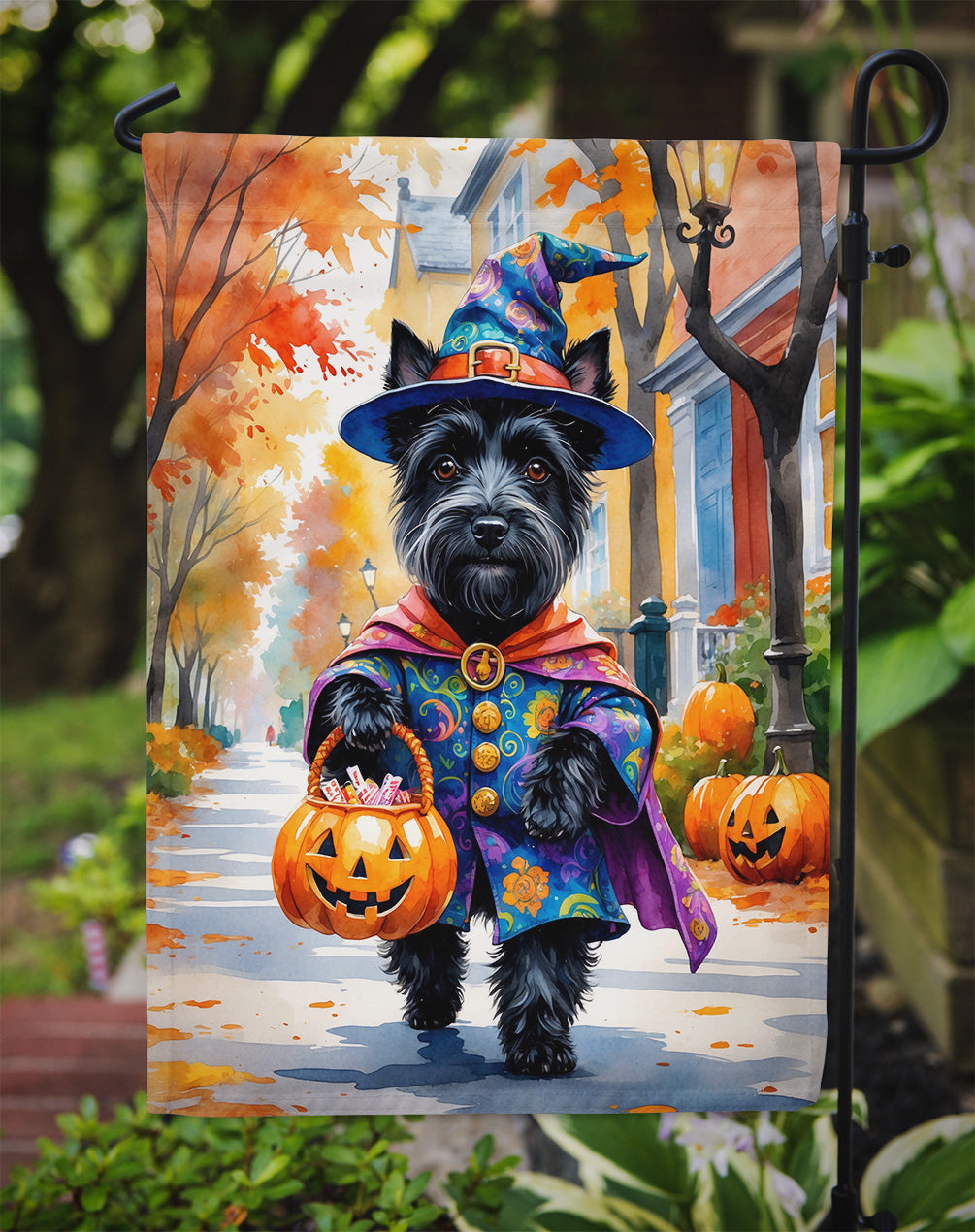 Scottish Terrier Halloween Trick or Treat Garden Flag Mailbox Decorative Yard Banner Outside Patio Artwork for Flower Beds, Garden Size, Multicolor