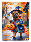 Shar Pei Halloween Trick or Treat House Flag 28x40 Porch Sleeve Pole Decorative Outside Yard Banner Artwork Wall Hanging, Polyester