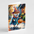 Shiba Inu Halloween Trick or Treat Greeting Cards Pack of 8 Blank Cards with Envelopes Whimsical A7 Size 5x7