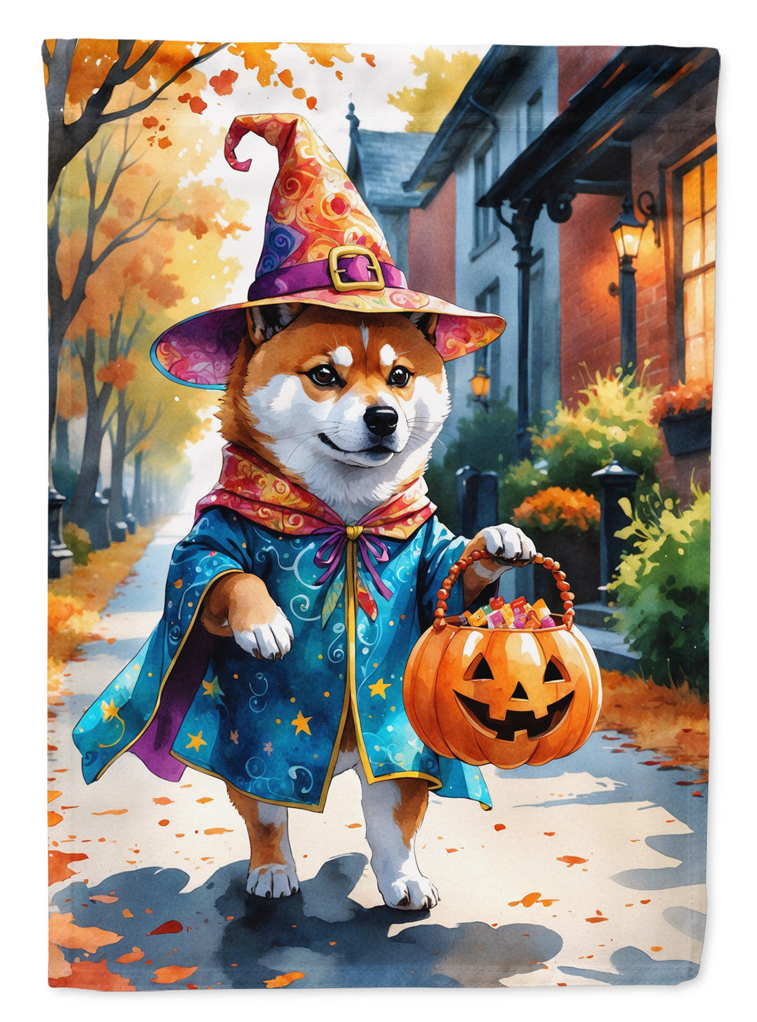 Shiba Inu Halloween Trick or Treat Garden Flag Mailbox Decorative Yard Banner Outside Patio Artwork for Flower Beds, Garden Size, Multicolor