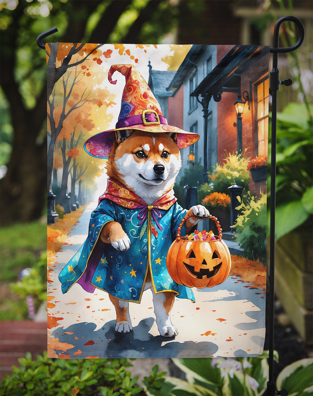 Shiba Inu Halloween Trick or Treat Garden Flag Mailbox Decorative Yard Banner Outside Patio Artwork for Flower Beds, Garden Size, Multicolor