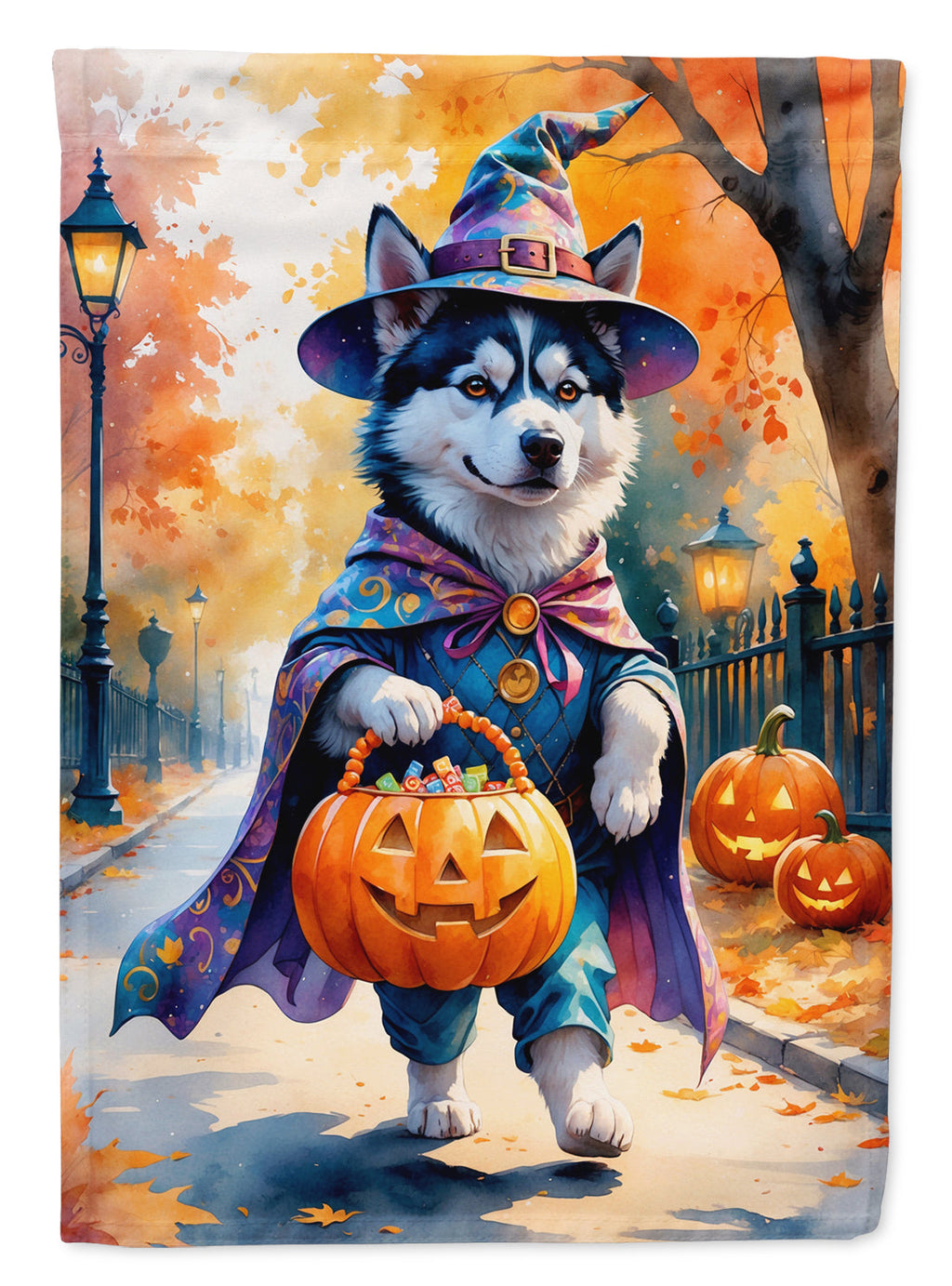 Siberian Husky Halloween Trick or Treat Garden Flag Mailbox Decorative Yard Banner Outside Patio Artwork for Flower Beds, Garden Size, Multicolor