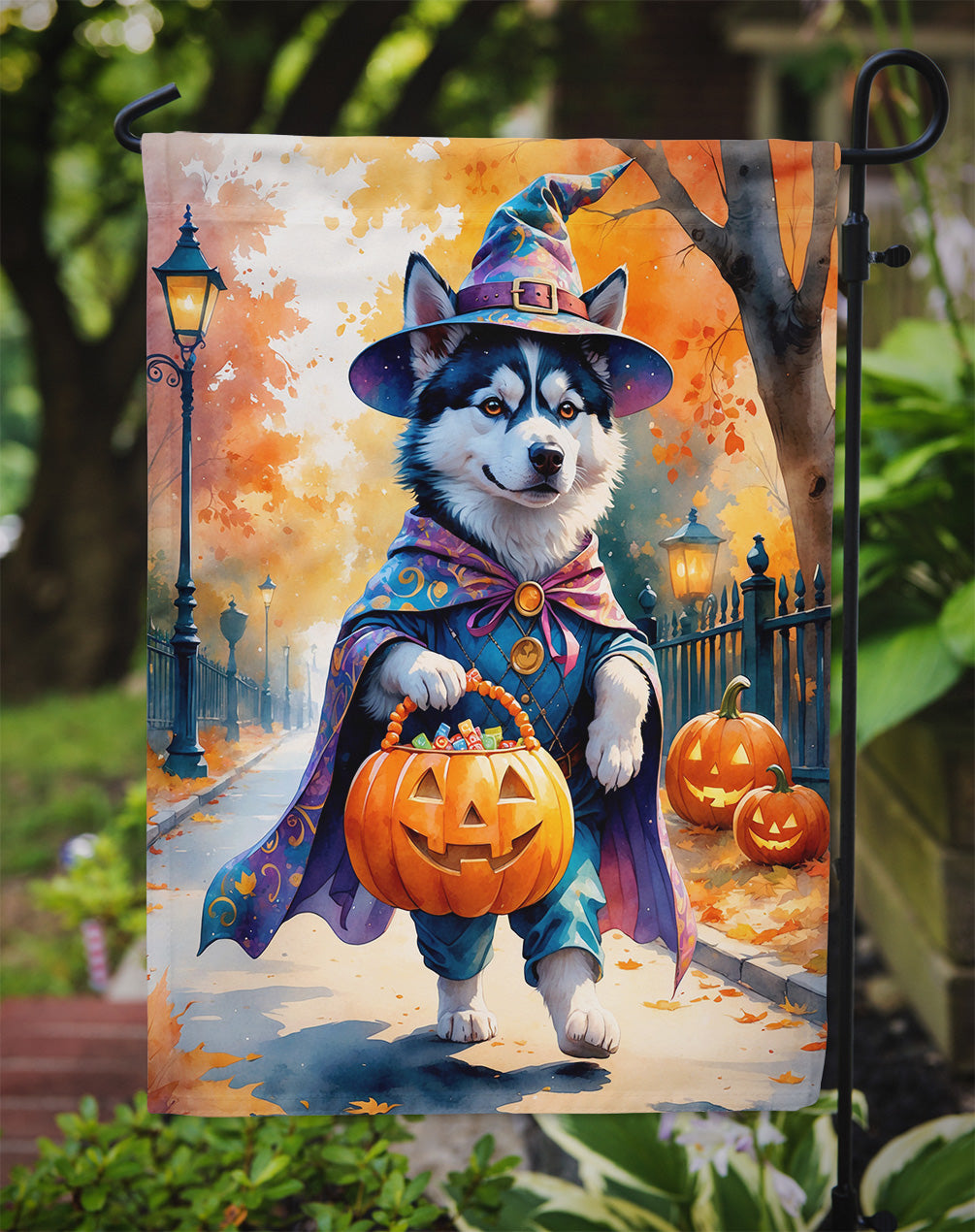 Siberian Husky Halloween Trick or Treat Garden Flag Mailbox Decorative Yard Banner Outside Patio Artwork for Flower Beds, Garden Size, Multicolor