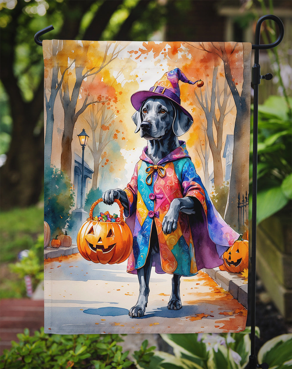 Weimaraner Halloween Trick or Treat Garden Flag Mailbox Decorative Yard Banner Outside Patio Artwork for Flower Beds, Garden Size, Multicolor