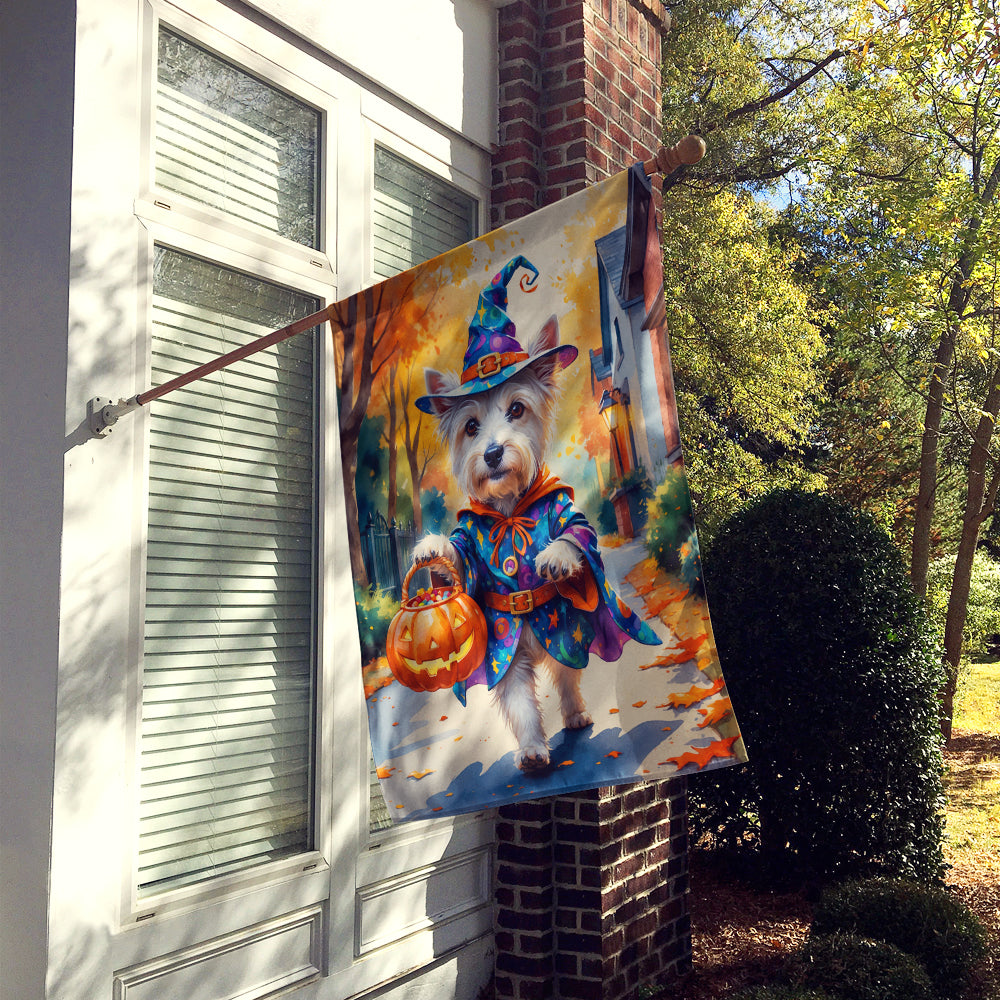 Westie Halloween Trick or Treat House Flag 28x40 Porch Sleeve Pole Decorative Outside Yard Banner Artwork Wall Hanging, Polyester