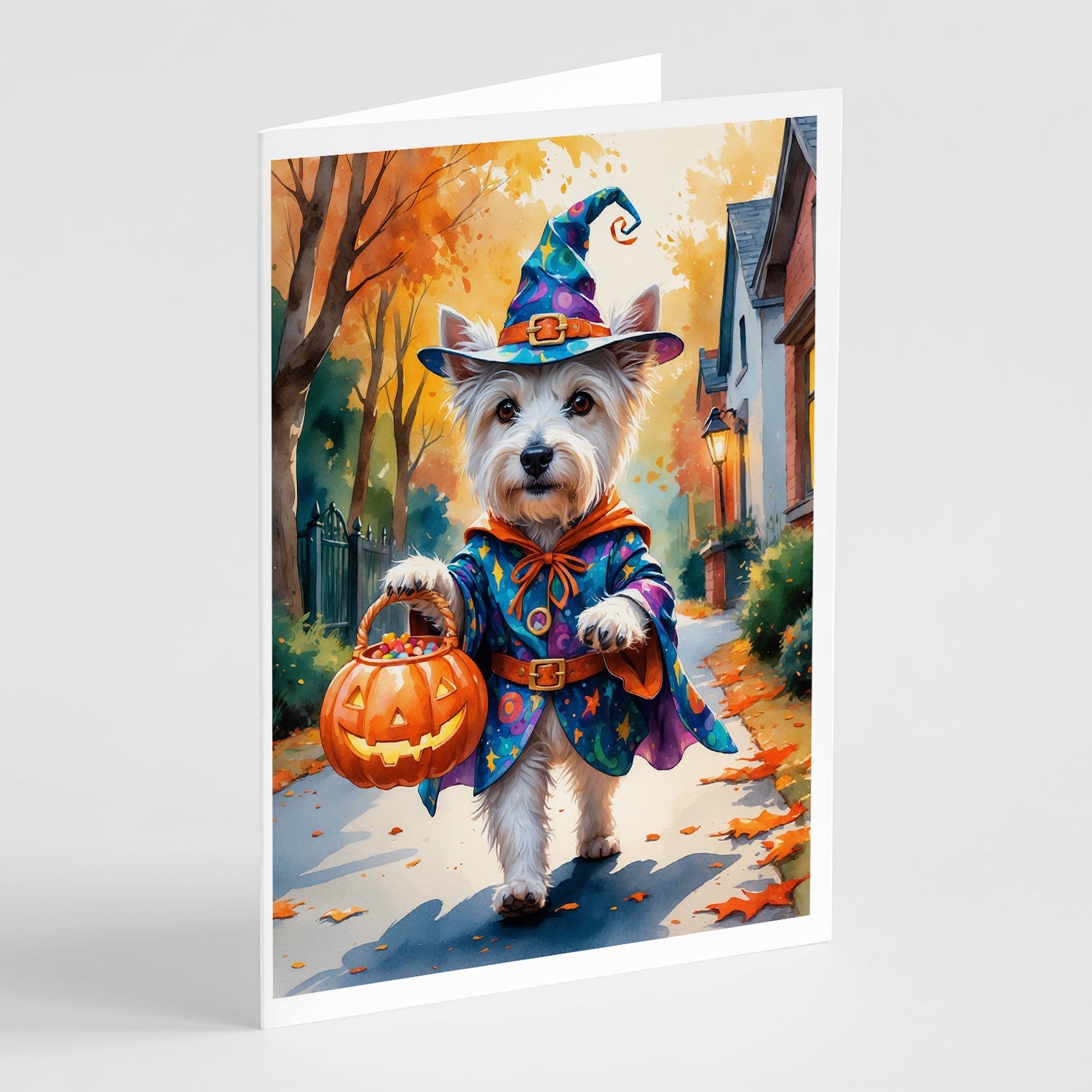 Westie Halloween Trick or Treat Greeting Cards Pack of 8 Blank Cards with Envelopes Whimsical A7 Size 5x7