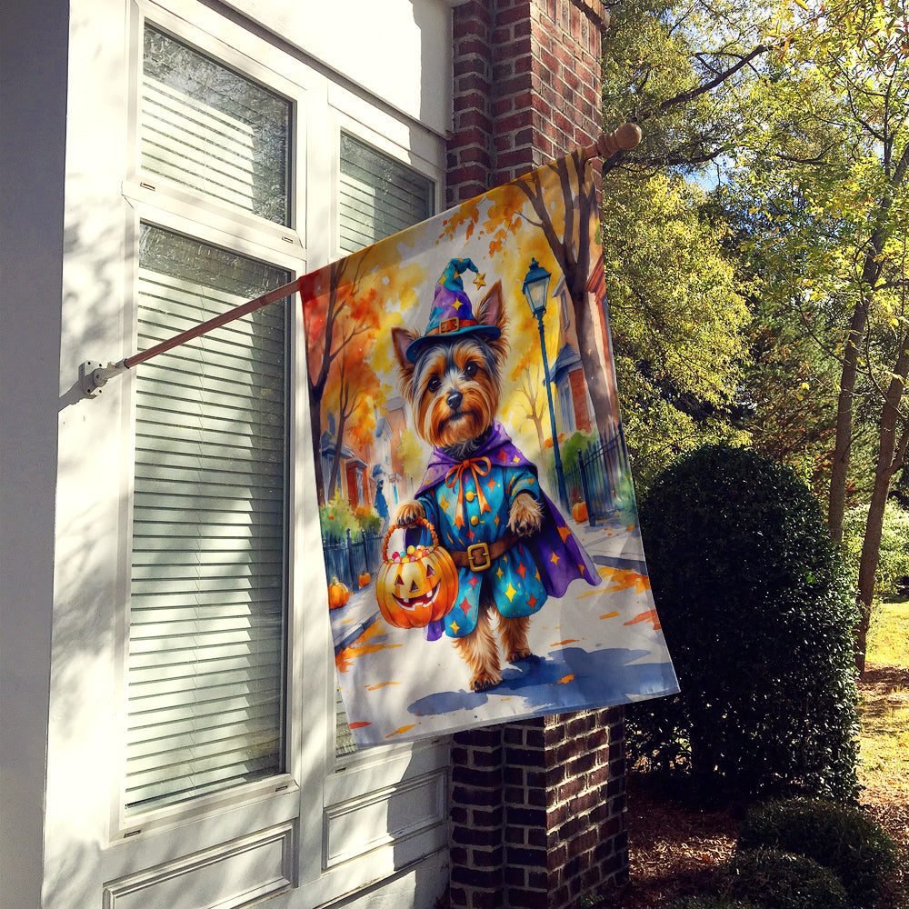 Yorkshire Terrier Yorkie Halloween Trick or Treat House Flag 28x40 Porch Sleeve Pole Decorative Outside Yard Banner Artwork Wall Hanging, Polyester