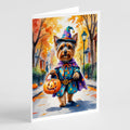 Yorkshire Terrier Yorkie Halloween Trick or Treat Greeting Cards Pack of 8 Blank Cards with Envelopes Whimsical A7 Size 5x7