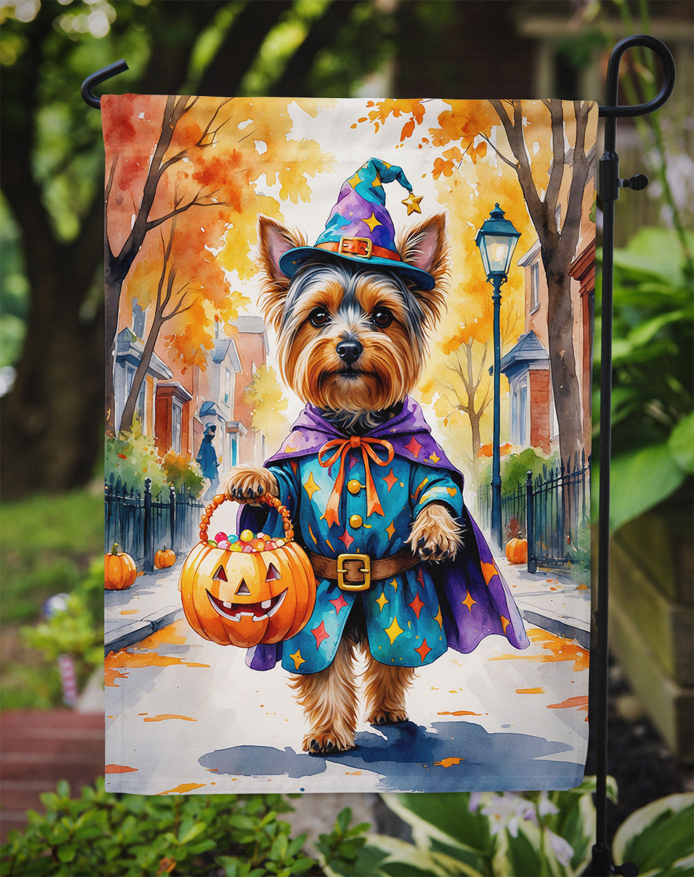 Yorkshire Terrier Yorkie Halloween Trick or Treat Garden Flag Mailbox Decorative Yard Banner Outside Patio Artwork for Flower Beds, Garden Size, Multicolor