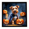 Airedale Terrier Puppy Halloween Framed Metal Print Bathroom, Kitchen, Office, Home Decor Wall Art Ready to Hang, Square, 8X8