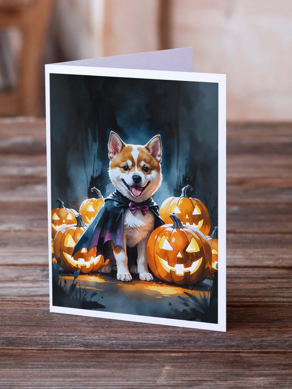 Akita Puppy Halloween Greeting Cards Pack of 8 Blank Cards with Envelopes Whimsical A7 Size 5x7