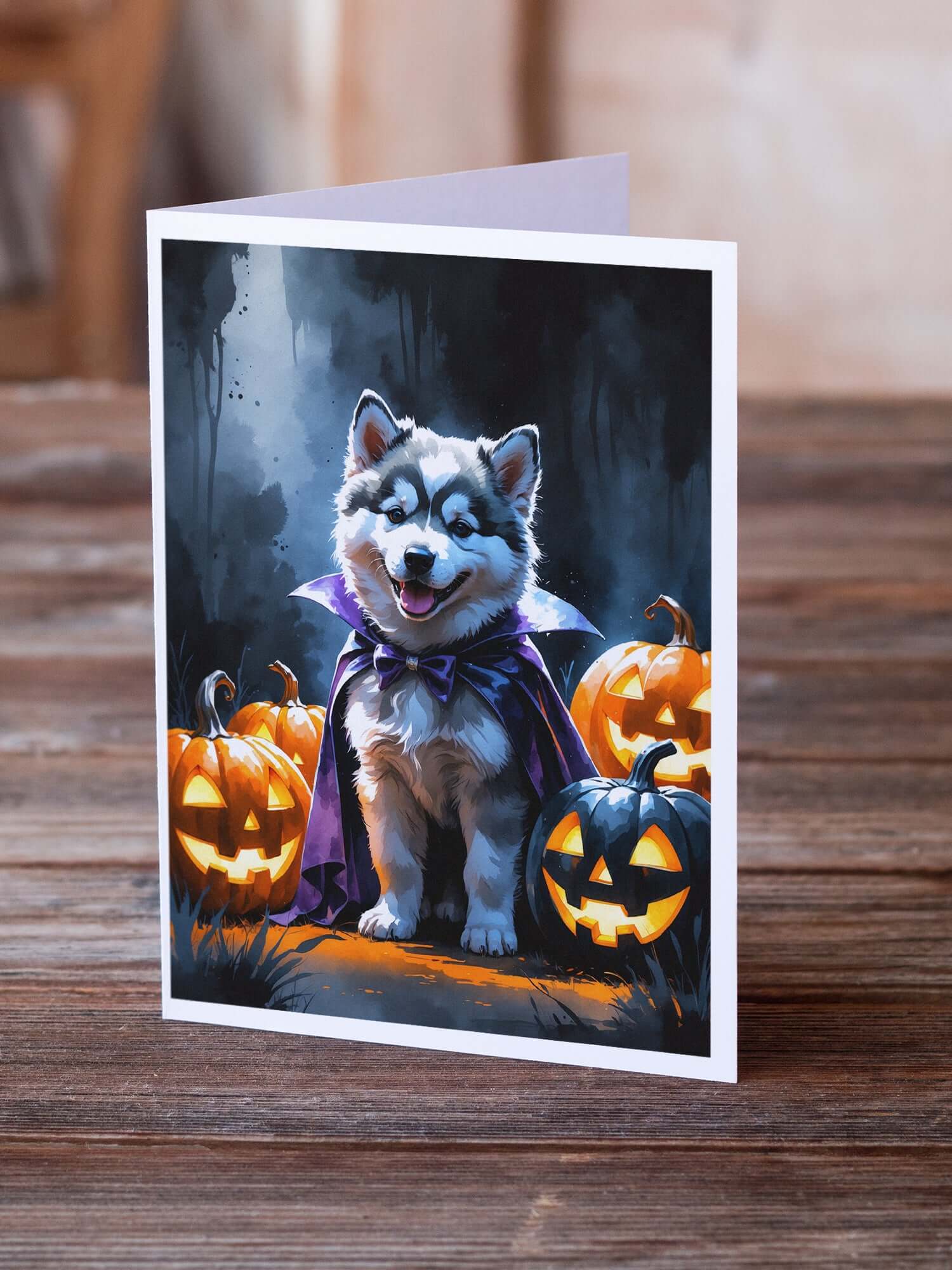 Alaskan Malamute Puppy Halloween Greeting Cards Pack of 8 Blank Cards with Envelopes Whimsical A7 Size 5x7