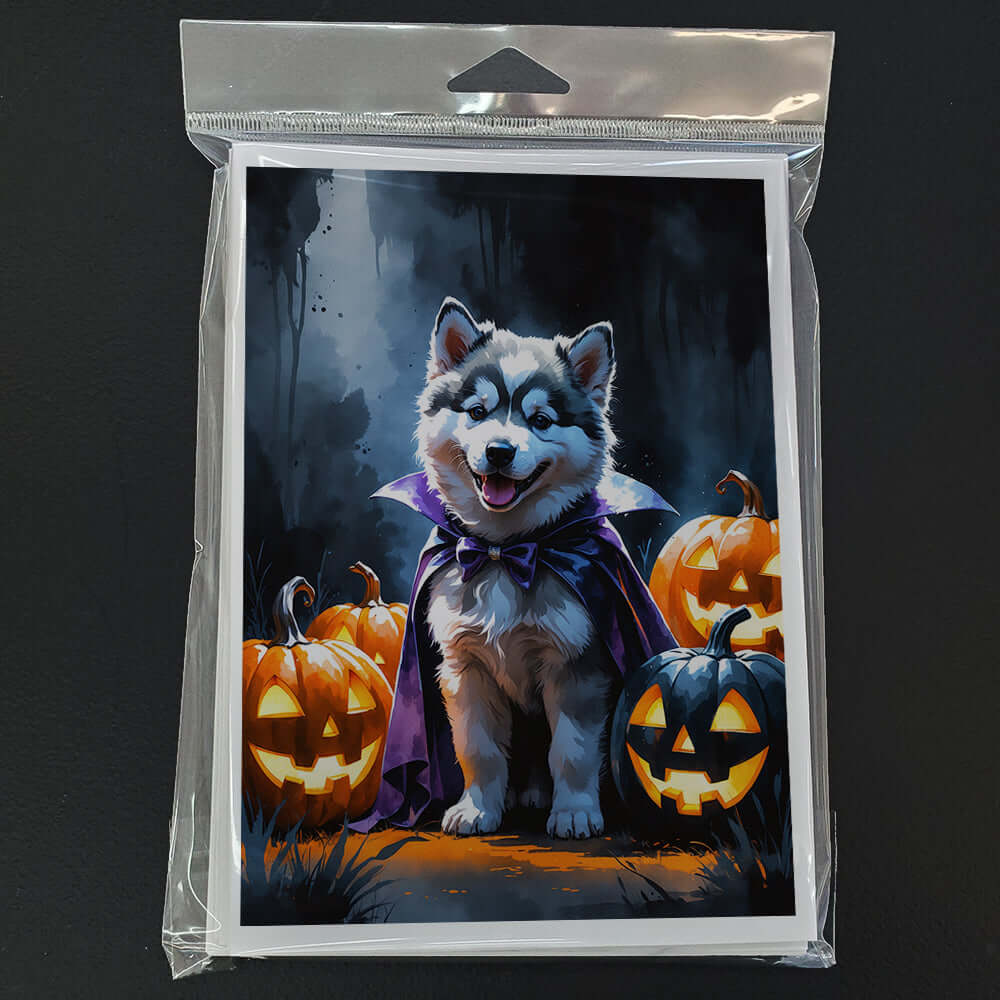 Alaskan Malamute Puppy Halloween Greeting Cards Pack of 8 Blank Cards with Envelopes Whimsical A7 Size 5x7