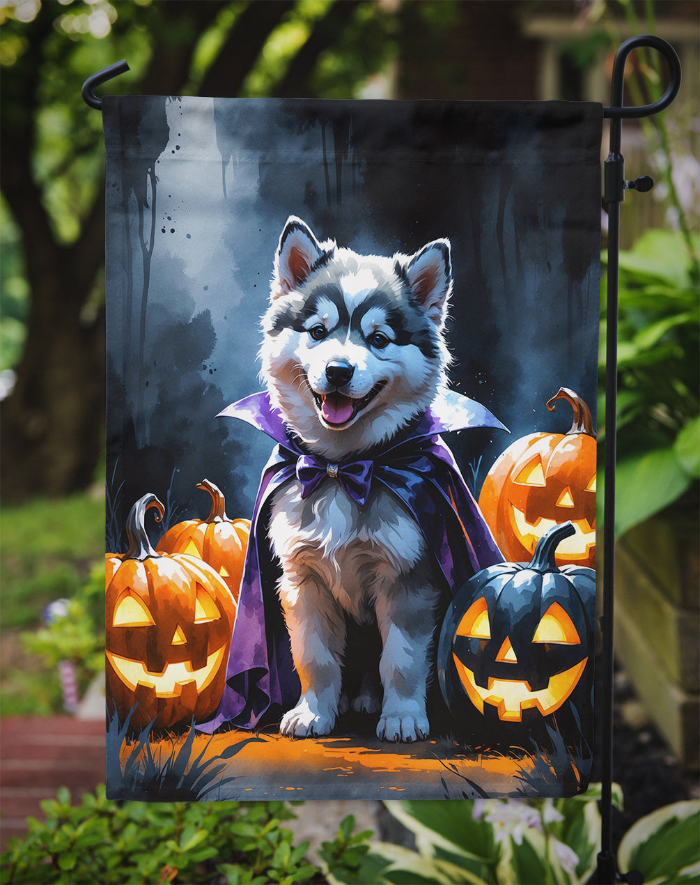 Alaskan Malamute Puppy Halloween Garden Flag Mailbox Decorative Yard Banner Outside Patio Artwork for Flower Beds, Garden Size, Multicolor