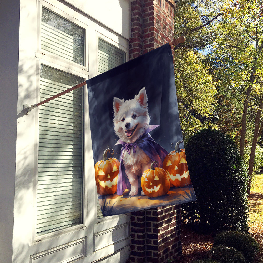 American Eskimo Puppy Halloween House Flag 28x40 Porch Sleeve Pole Decorative Outside Yard Banner Artwork Wall Hanging, Polyester