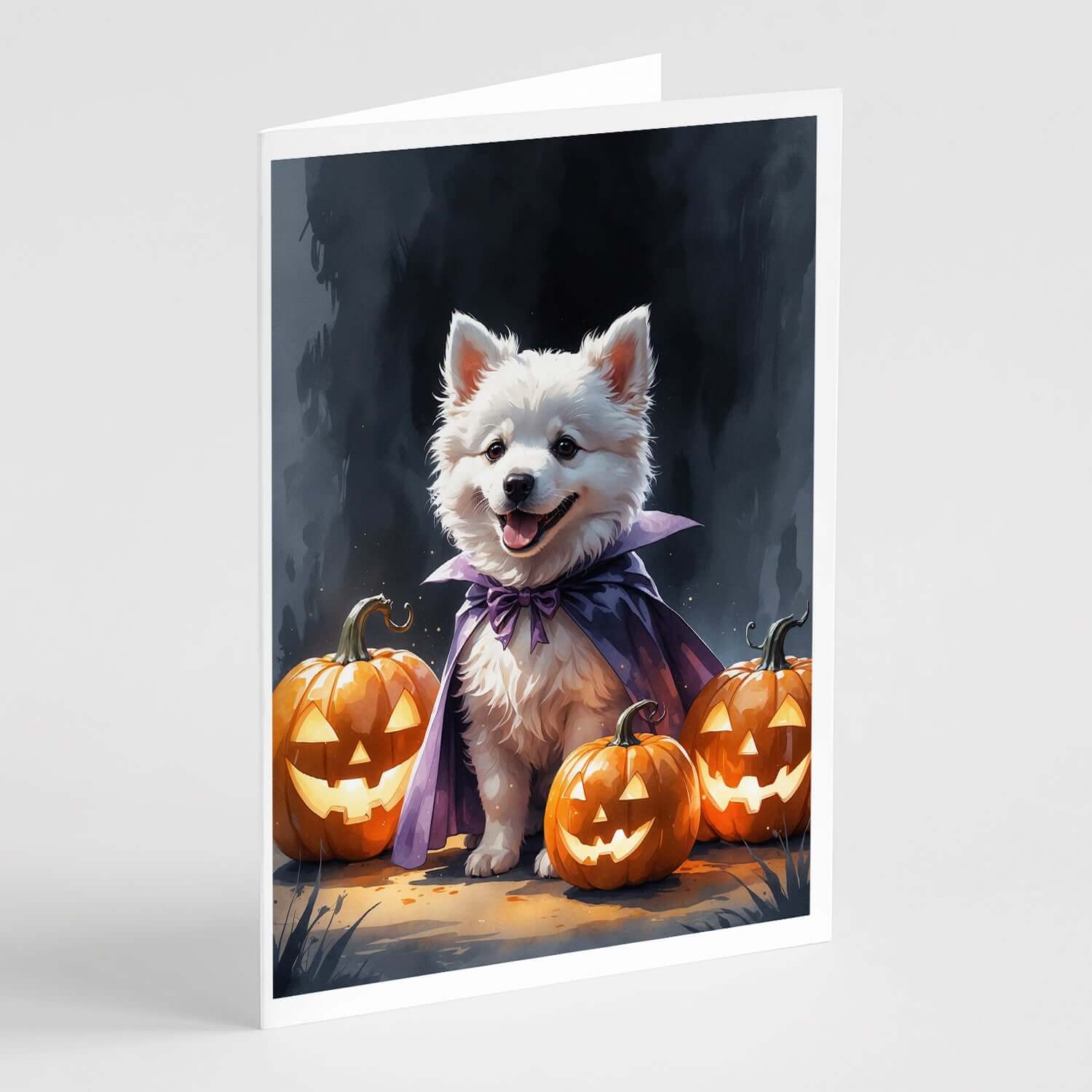 American Eskimo Puppy Halloween Greeting Cards Pack of 8 Blank Cards with Envelopes Whimsical A7 Size 5x7
