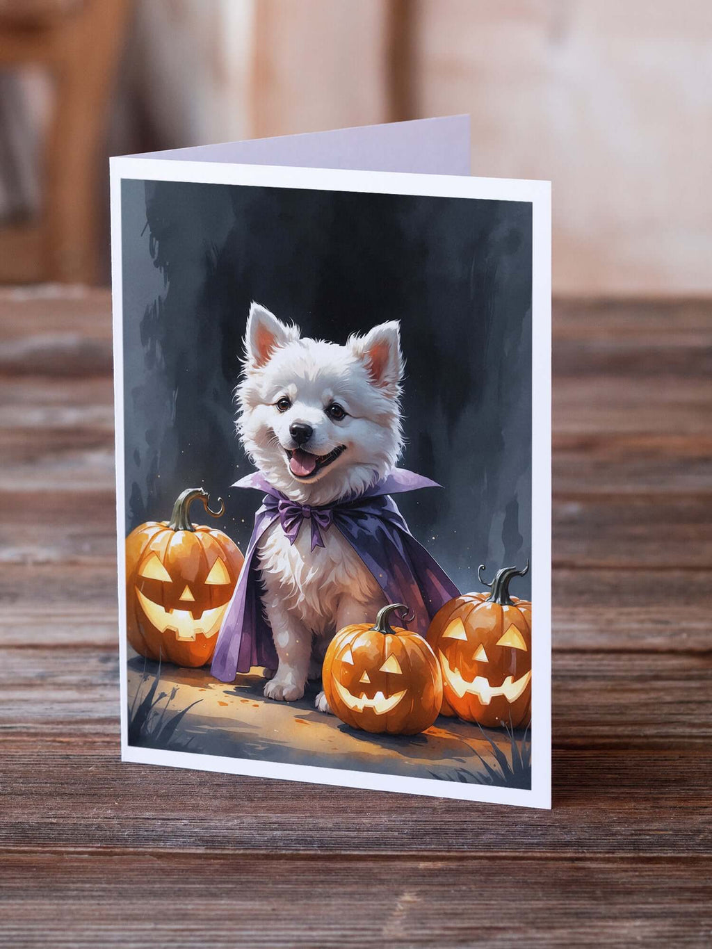 American Eskimo Puppy Halloween Greeting Cards Pack of 8 Blank Cards with Envelopes Whimsical A7 Size 5x7