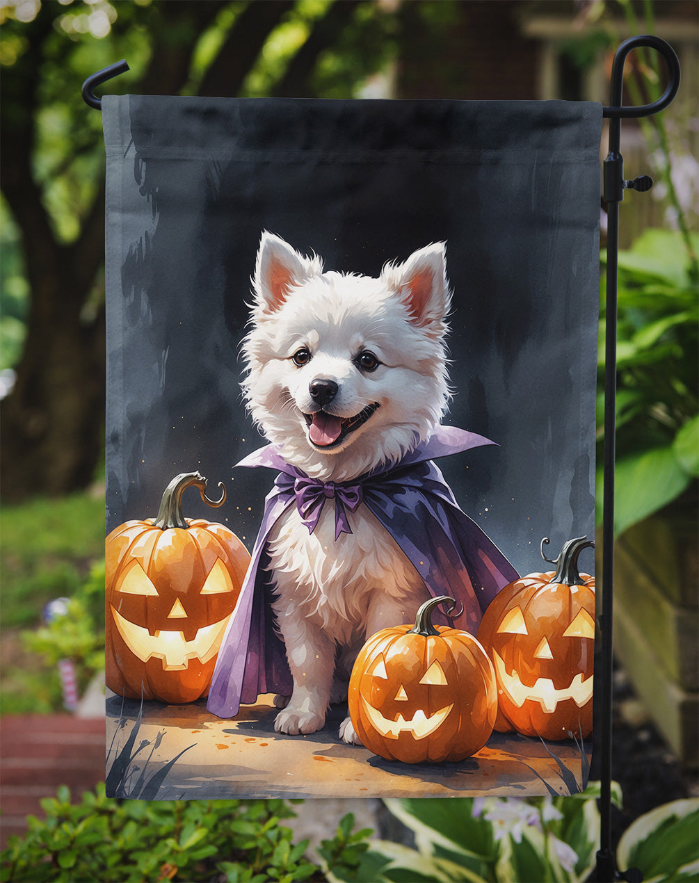 American Eskimo Puppy Halloween Garden Flag Mailbox Decorative Yard Banner Outside Patio Artwork for Flower Beds, Garden Size, Multicolor