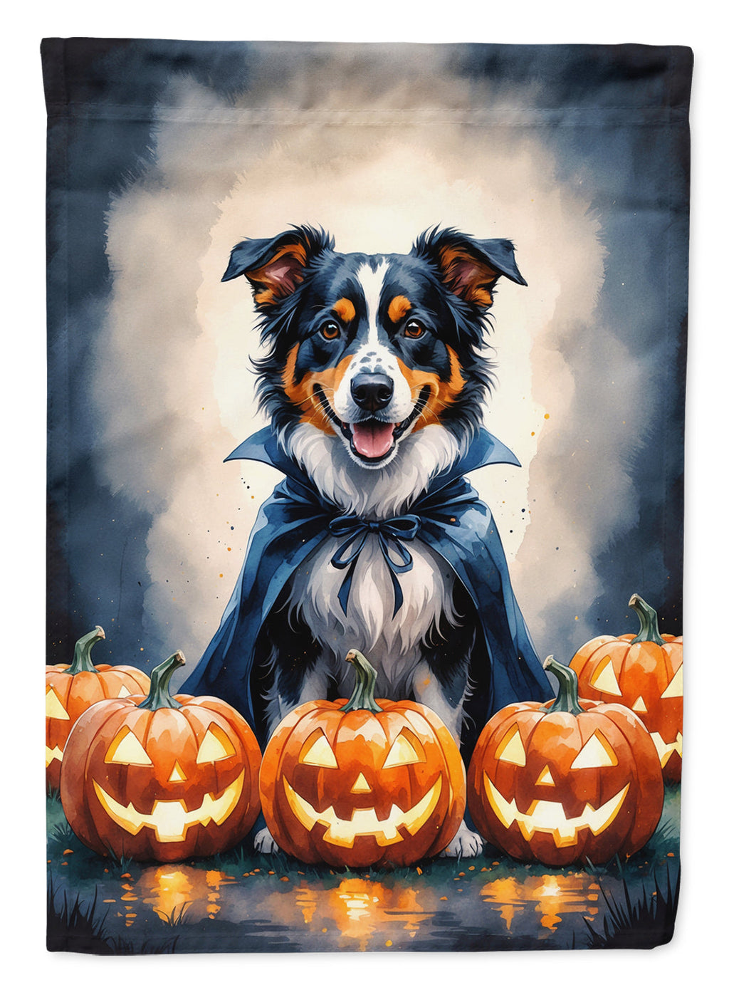 Australian Shepherd Puppy Halloween House Flag 28x40 Porch Sleeve Pole Decorative Outside Yard Banner Artwork Wall Hanging, Polyester