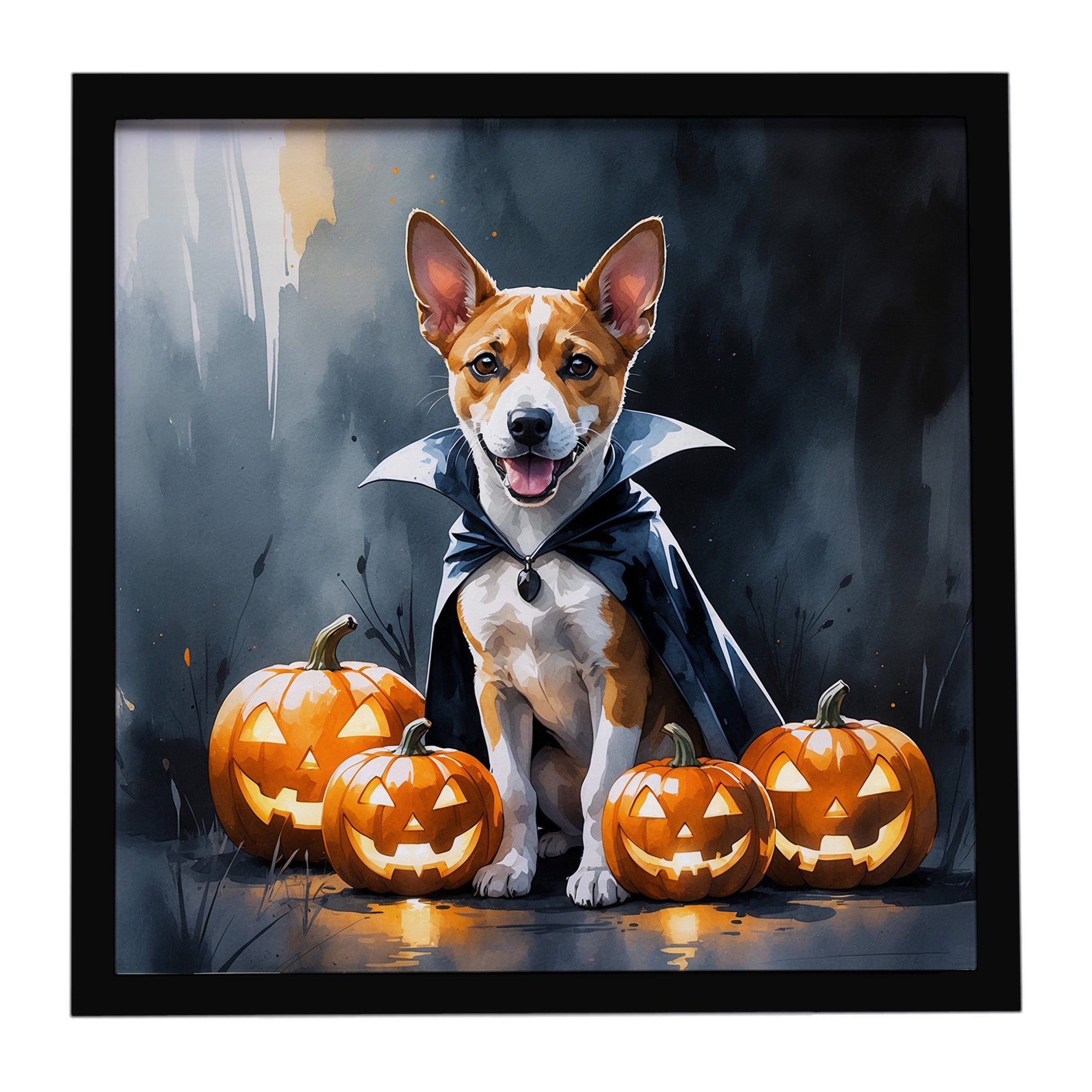 Basenji Puppy Halloween Framed Metal Print Bathroom, Kitchen, Office, Home Decor Wall Art Ready to Hang, Square, 8X8