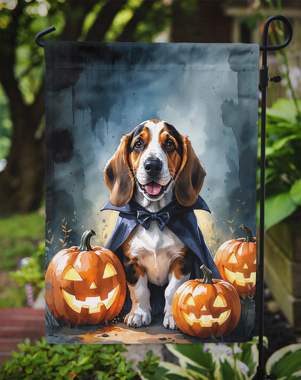 Basset Hound Puppy Halloween Garden Flag Mailbox Decorative Yard Banner Outside Patio Artwork for Flower Beds, Garden Size, Multicolor