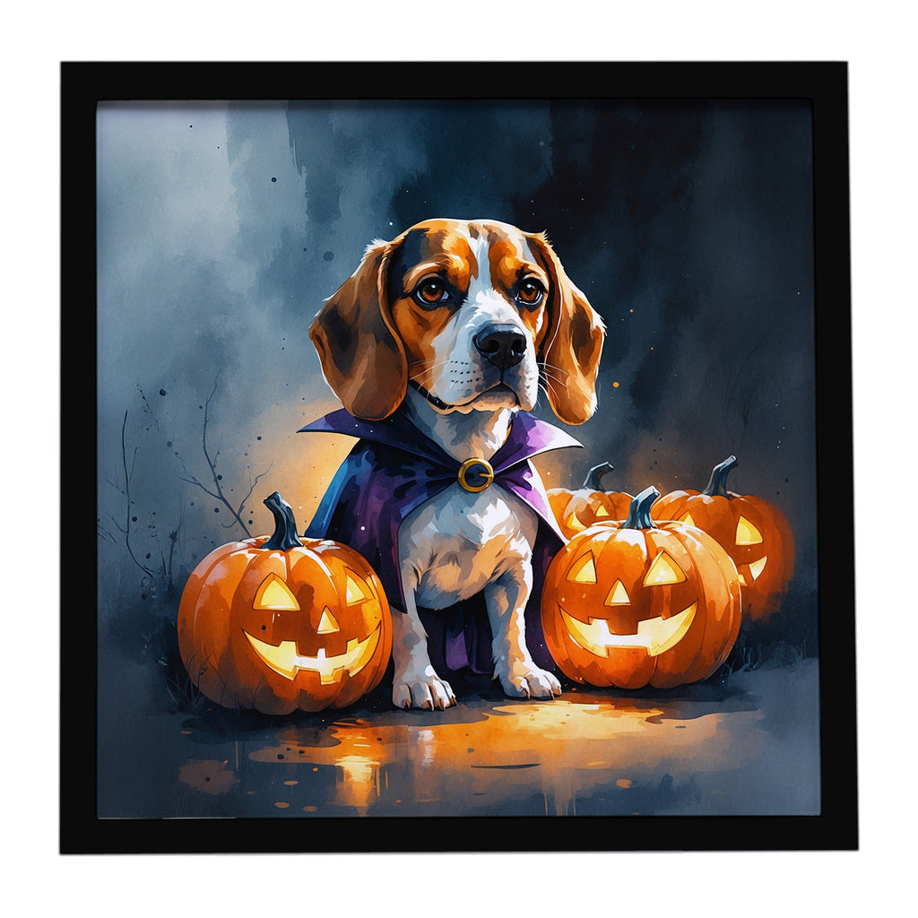 Beagle Puppy Halloween Framed Metal Print Bathroom, Kitchen, Office, Home Decor Wall Art Ready to Hang, Square, 8X8