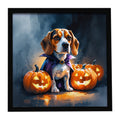 Beagle Puppy Halloween Framed Metal Print Bathroom, Kitchen, Office, Home Decor Wall Art Ready to Hang, Square, 8X8