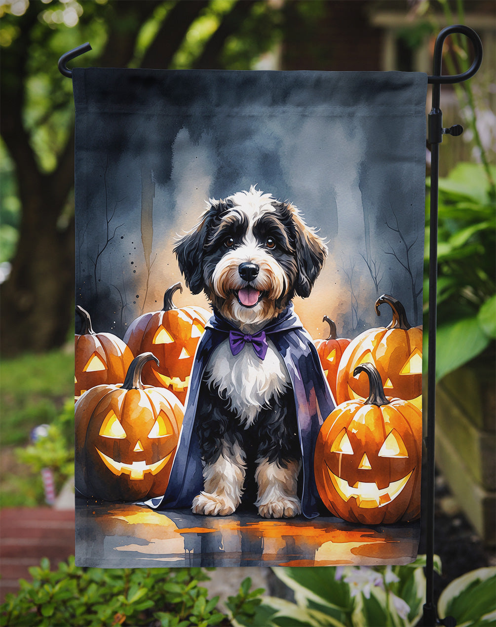 Bernedoodle Puppy Halloween Garden Flag Mailbox Decorative Yard Banner Outside Patio Artwork for Flower Beds, Garden Size, Multicolor