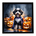 Bernedoodle Puppy Halloween Framed Metal Print Bathroom, Kitchen, Office, Home Decor Wall Art Ready to Hang, Square, 8X8