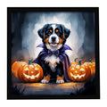 Bernese Mountain Dog Puppy Halloween Framed Metal Print Bathroom, Kitchen, Office, Home Decor Wall Art Ready to Hang, Square, 8X8