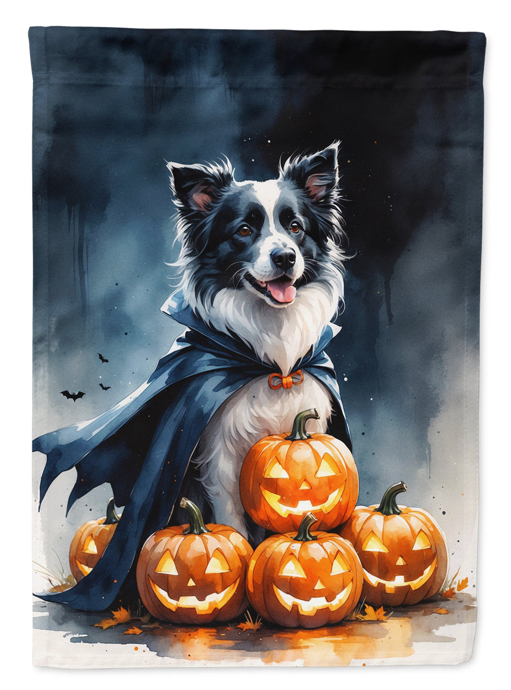 Border Collie Puppy Halloween House Flag 28x40 Porch Sleeve Pole Decorative Outside Yard Banner Artwork Wall Hanging, Polyester