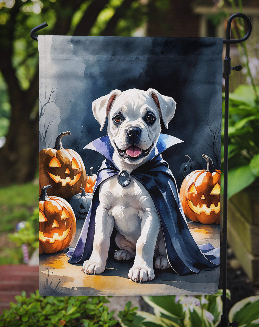 White Boxer Puppy Halloween Garden Flag Mailbox Decorative Yard Banner Outside Patio Artwork for Flower Beds, Garden Size, Multicolor