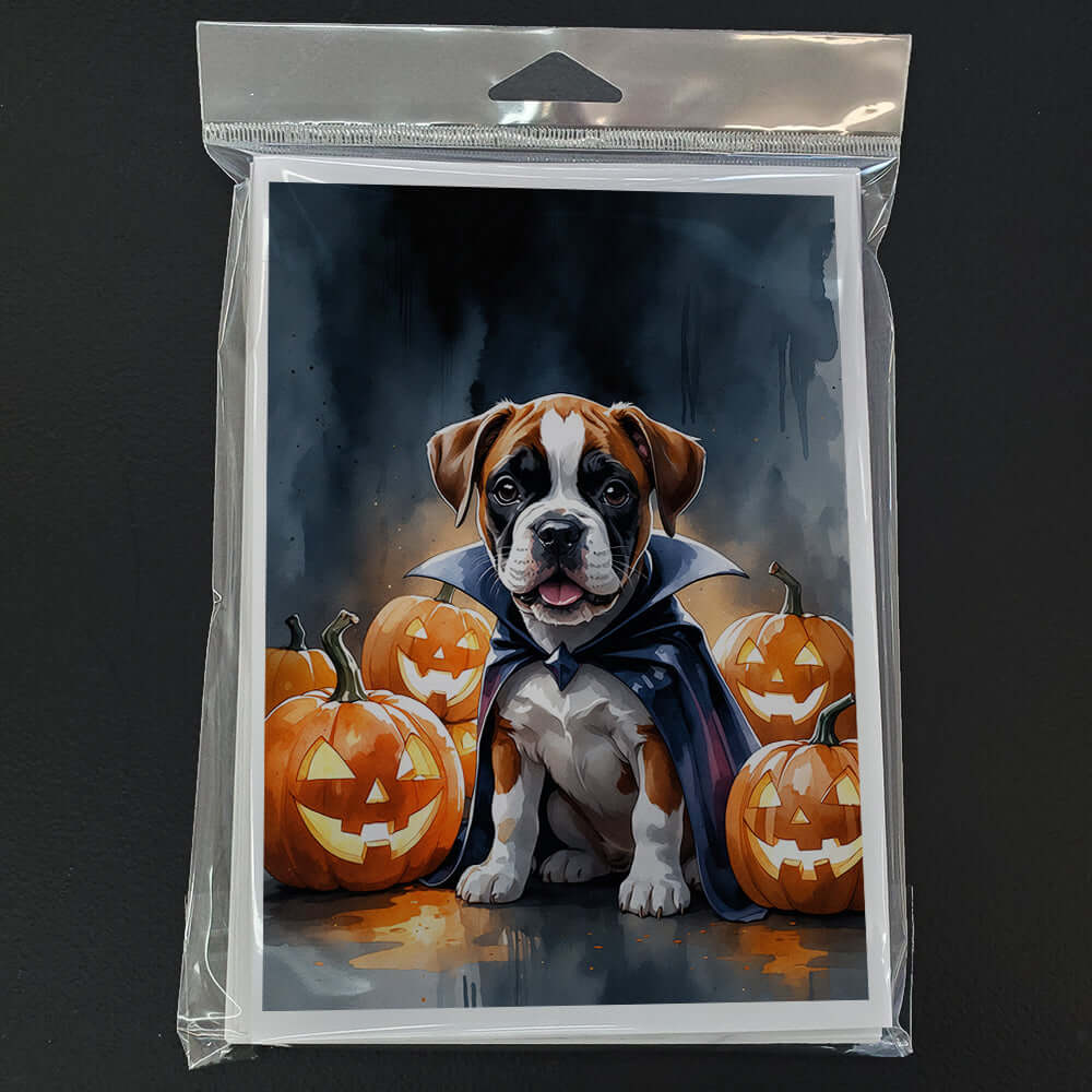 Boxer Puppy Halloween Greeting Cards Pack of 8 Blank Cards with Envelopes Whimsical A7 Size 5x7