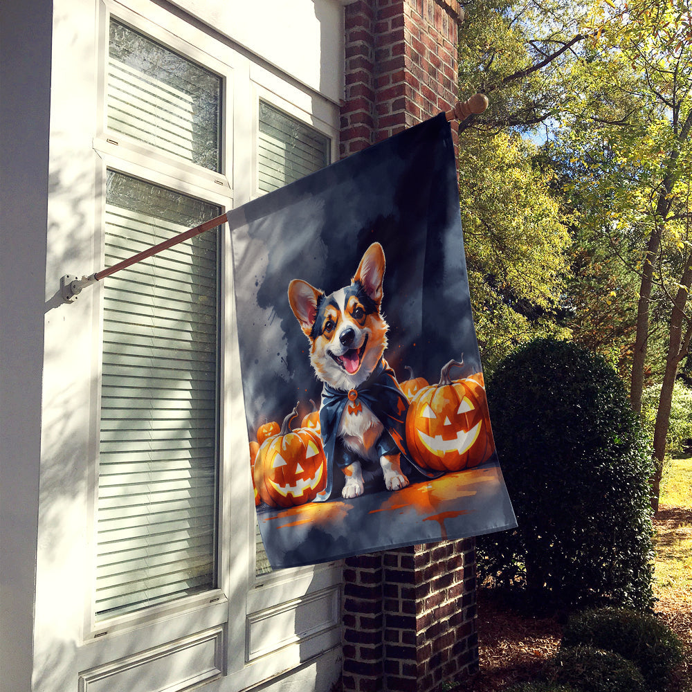 Corgi Puppy Halloween House Flag 28x40 Porch Sleeve Pole Decorative Outside Yard Banner Artwork Wall Hanging, Polyester