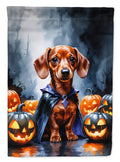 Red Dachshund Puppy Halloween House Flag 28x40 Porch Sleeve Pole Decorative Outside Yard Banner Artwork Wall Hanging, Polyester