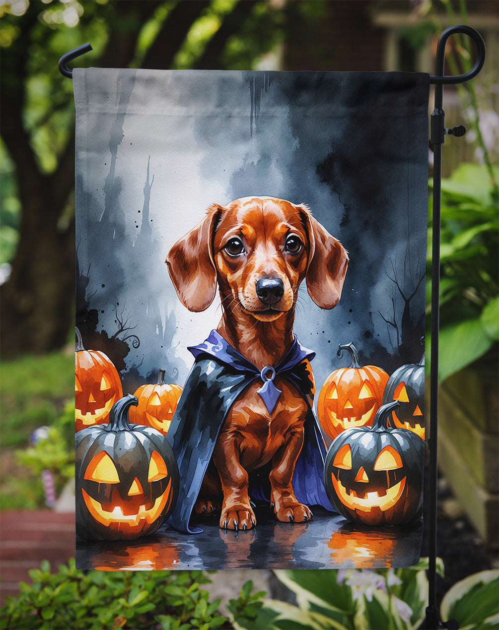 Red Dachshund Puppy Halloween Garden Flag Mailbox Decorative Yard Banner Outside Patio Artwork for Flower Beds, Garden Size, Multicolor