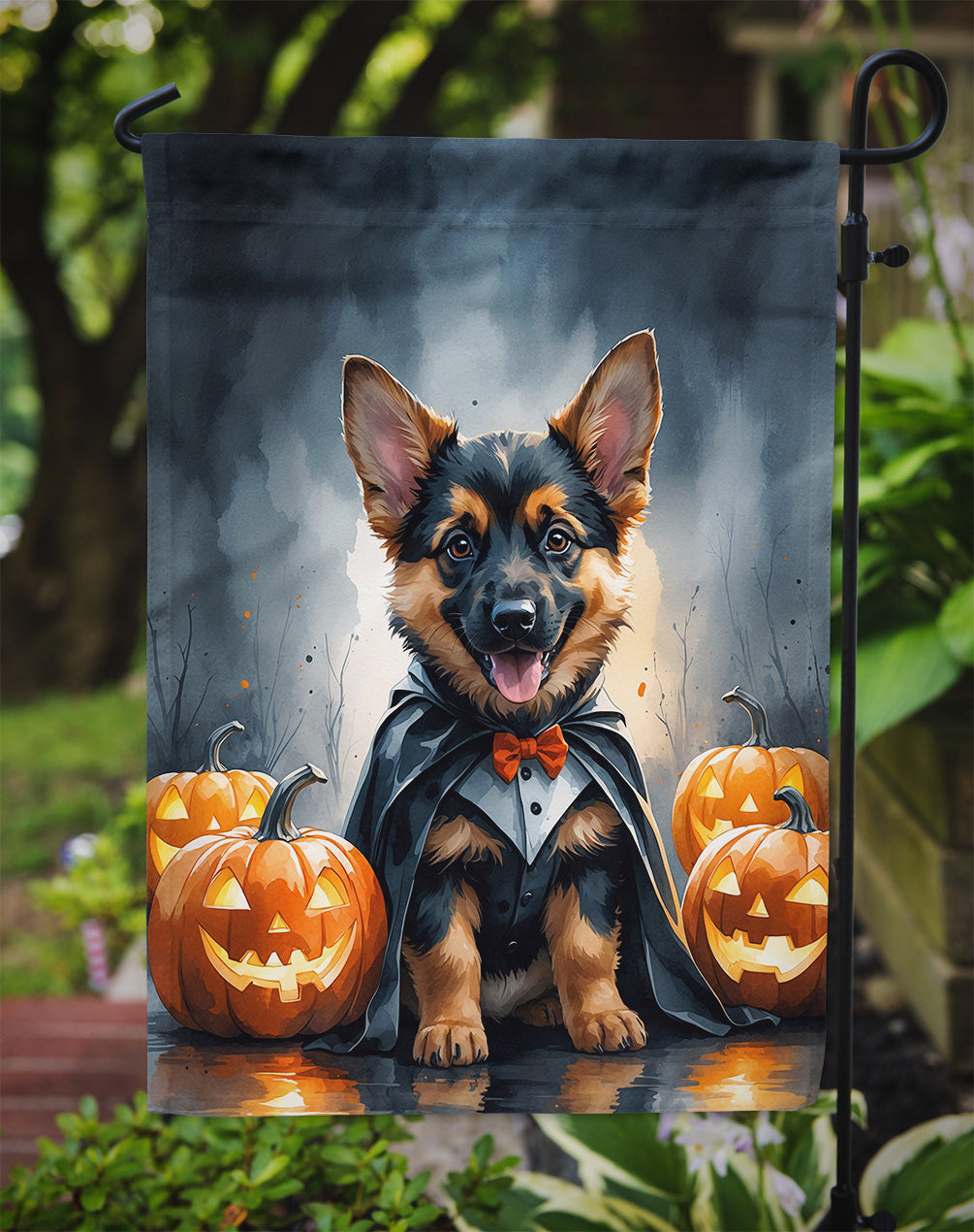 German Shepherd Puppy Halloween Garden Flag Mailbox Decorative Yard Banner Outside Patio Artwork for Flower Beds, Garden Size, Multicolor
