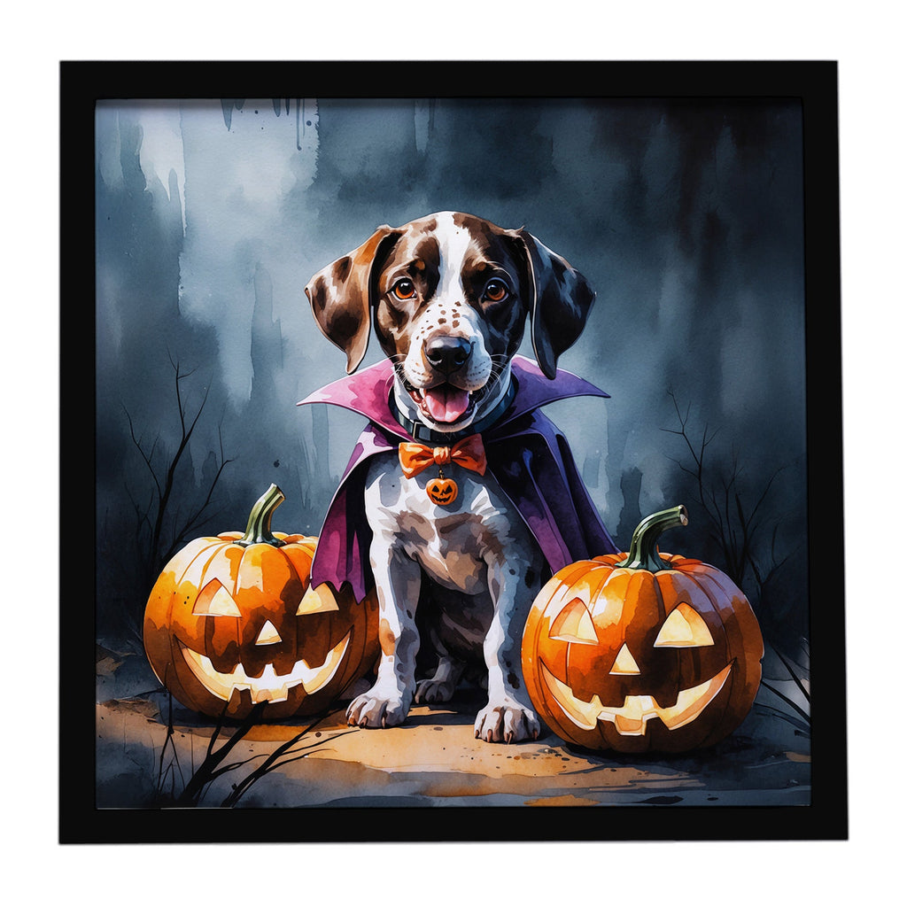 German Shorthaired Pointer Puppy Halloween Framed Metal Print Bathroom, Kitchen, Office, Home Decor Wall Art Ready to Hang, Square, 8X8