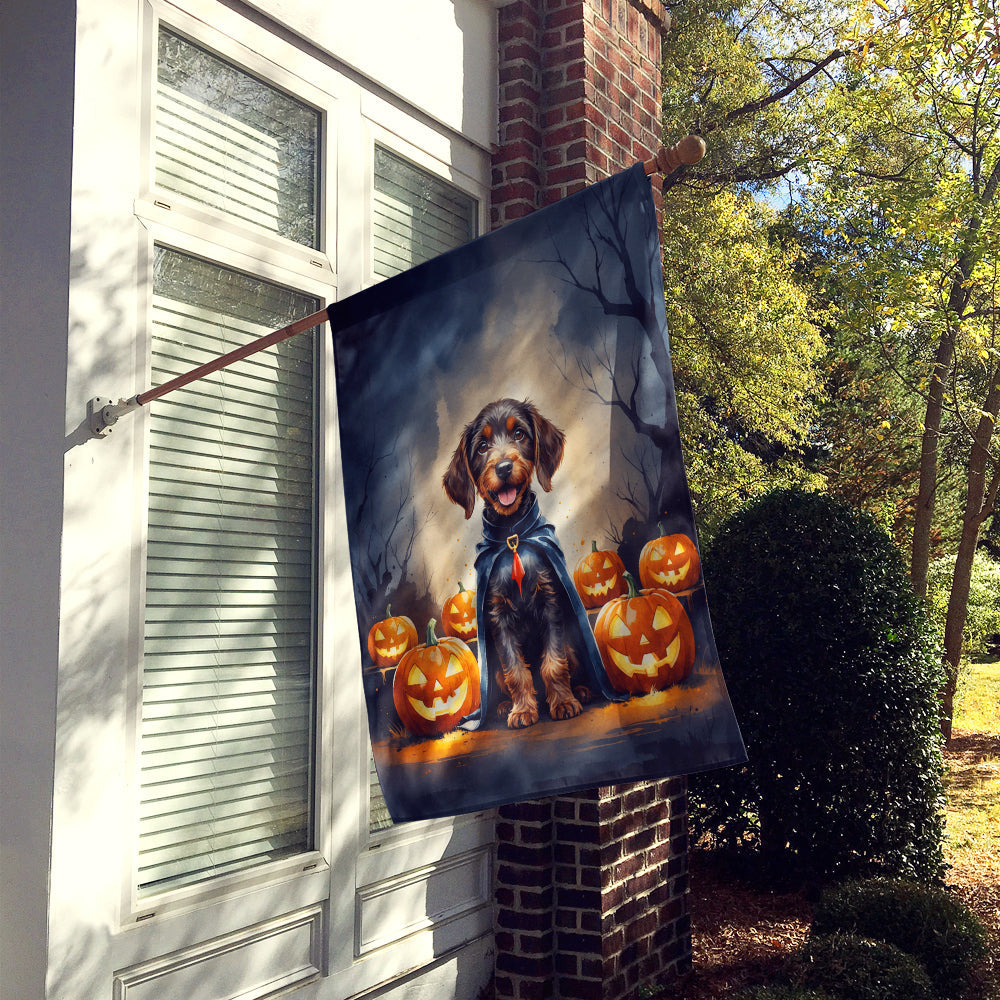 German Wirehaired Pointer Puppy Halloween House Flag 28x40 Porch Sleeve Pole Decorative Outside Yard Banner Artwork Wall Hanging, Polyester