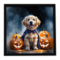 Golden Retriever Puppy Halloween Framed Metal Print Bathroom, Kitchen, Office, Home Decor Wall Art Ready to Hang, Square, 8X8