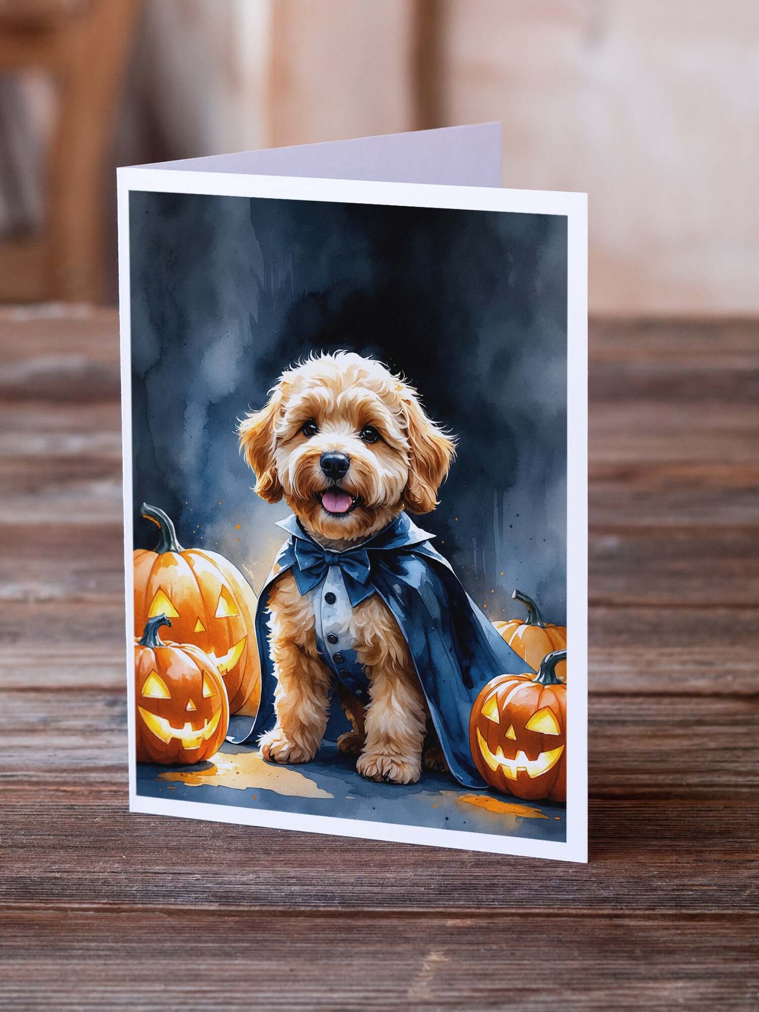 Goldendoodle Puppy Halloween Greeting Cards Pack of 8 Blank Cards with Envelopes Whimsical A7 Size 5x7