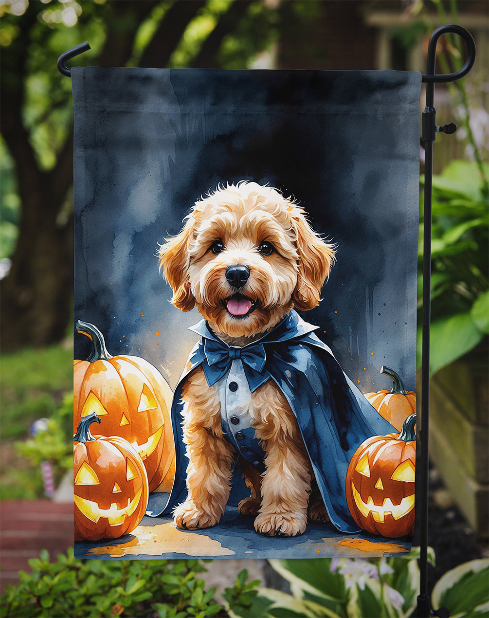 Goldendoodle Puppy Halloween Garden Flag Mailbox Decorative Yard Banner Outside Patio Artwork for Flower Beds, Garden Size, Multicolor