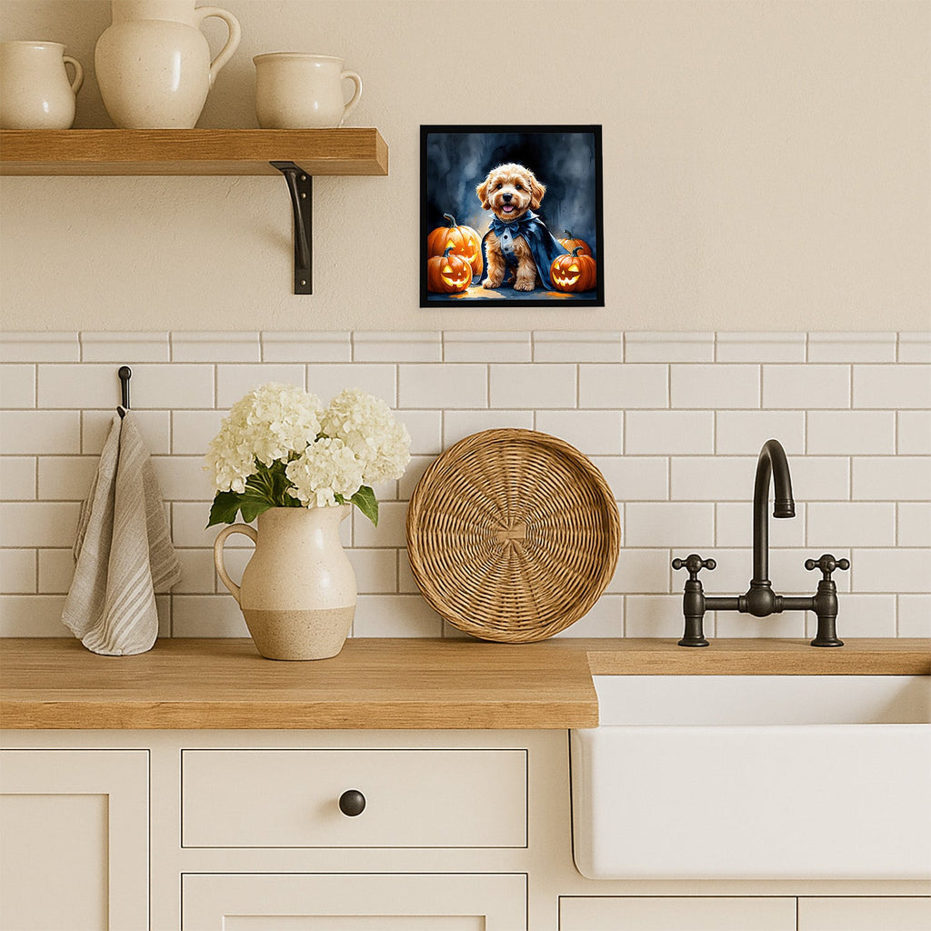 Goldendoodle Puppy Halloween Framed Metal Print Bathroom, Kitchen, Office, Home Decor Wall Art Ready to Hang, Square, 8X8