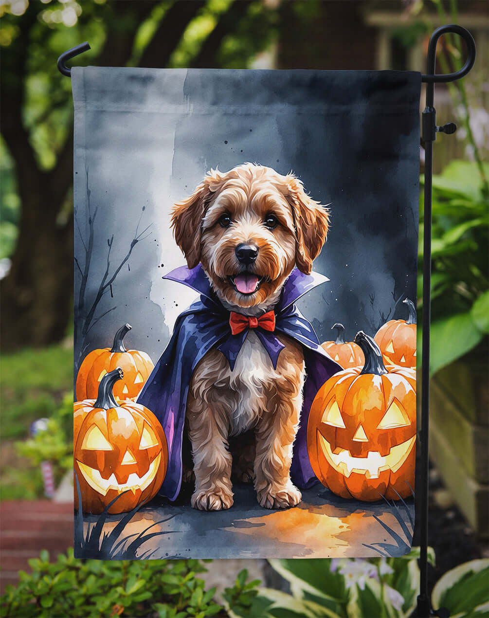 Chocolate Labradoodle Puppy Halloween Garden Flag Mailbox Decorative Yard Banner Outside Patio Artwork for Flower Beds, Garden Size, Multicolor