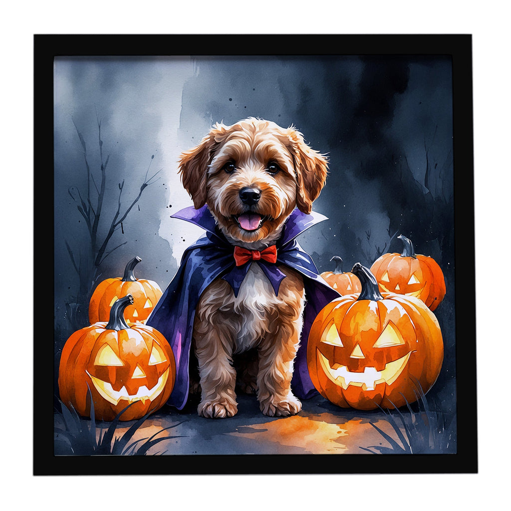 Chocolate Labradoodle Puppy Halloween Framed Metal Print Bathroom, Kitchen, Office, Home Decor Wall Art Ready to Hang, Square, 8X8