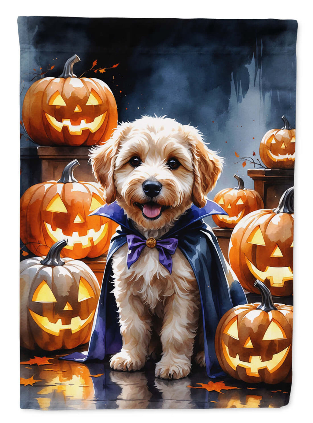 Labradoodle Puppy Halloween House Flag 28x40 Porch Sleeve Pole Decorative Outside Yard Banner Artwork Wall Hanging, Polyester