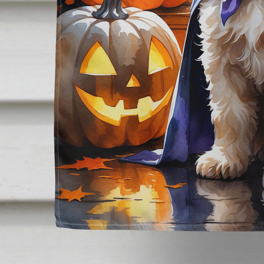 Labradoodle Puppy Halloween House Flag 28x40 Porch Sleeve Pole Decorative Outside Yard Banner Artwork Wall Hanging, Polyester
